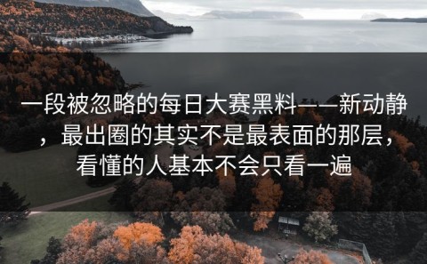 一段被忽略的每日大赛黑料——新动静，最出圈的其实不是最表面的那层，看懂的人基本不会只看一遍