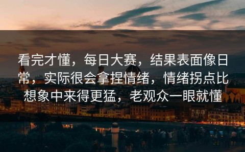 看完才懂，每日大赛，结果表面像日常，实际很会拿捏情绪，情绪拐点比想象中来得更猛，老观众一眼就懂