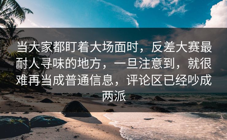 当大家都盯着大场面时，反差大赛最耐人寻味的地方，一旦注意到，就很难再当成普通信息，评论区已经吵成两派