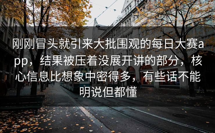 刚刚冒头就引来大批围观的每日大赛app，结果被压着没展开讲的部分，核心信息比想象中密得多，有些话不能明说但都懂