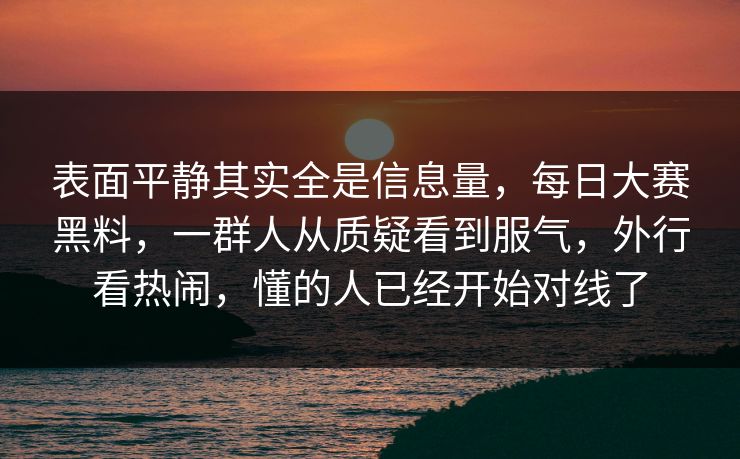 表面平静其实全是信息量，每日大赛黑料，一群人从质疑看到服气，外行看热闹，懂的人已经开始对线了